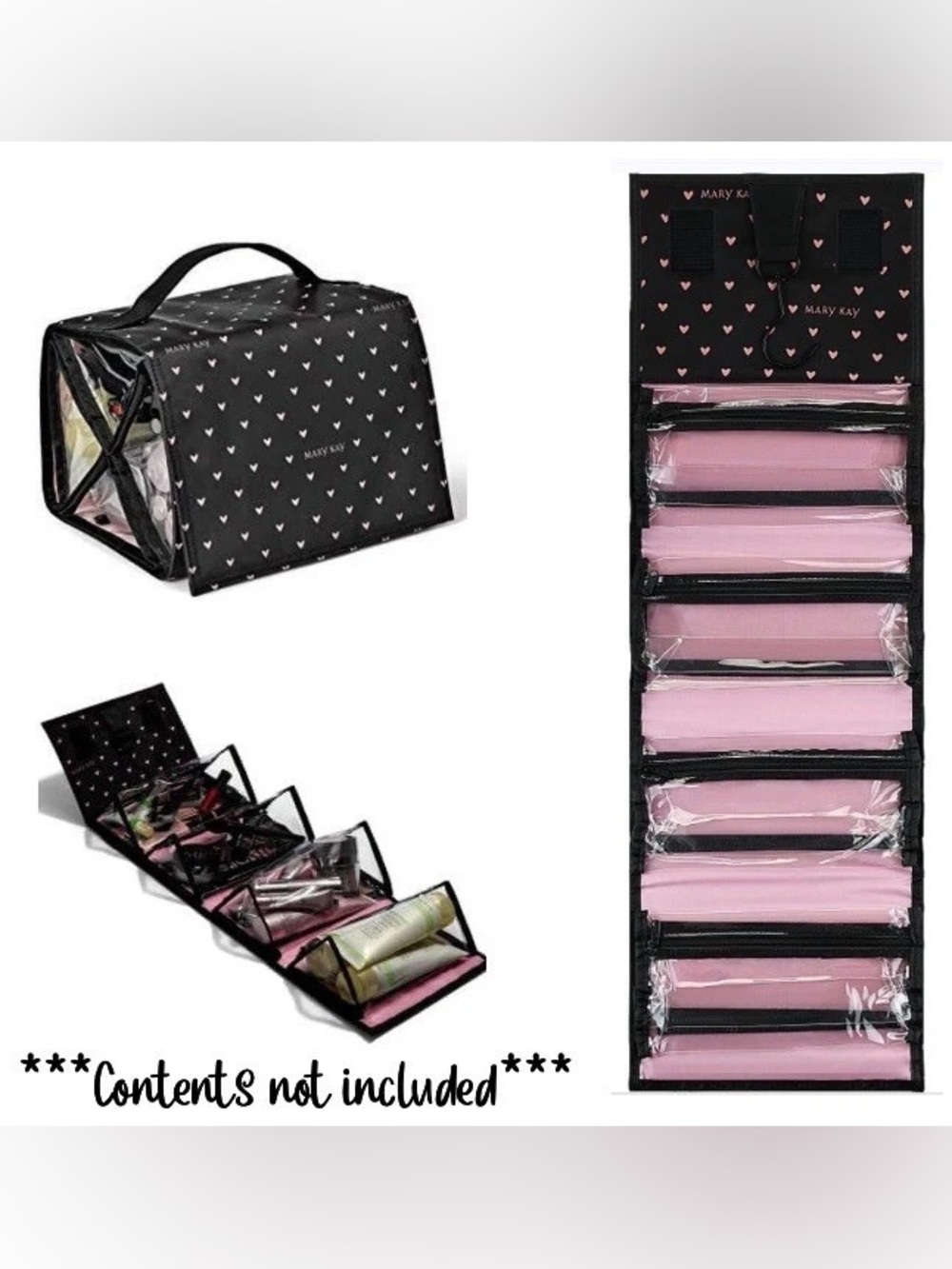 Mary Kay Pink Hearts Travel Roll-Up Hanger Bag Removable Zippered Pockets NWOT